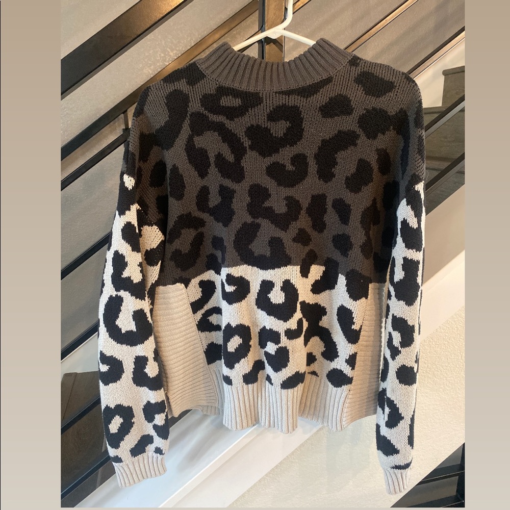 Color block leopard sweater, mock neck